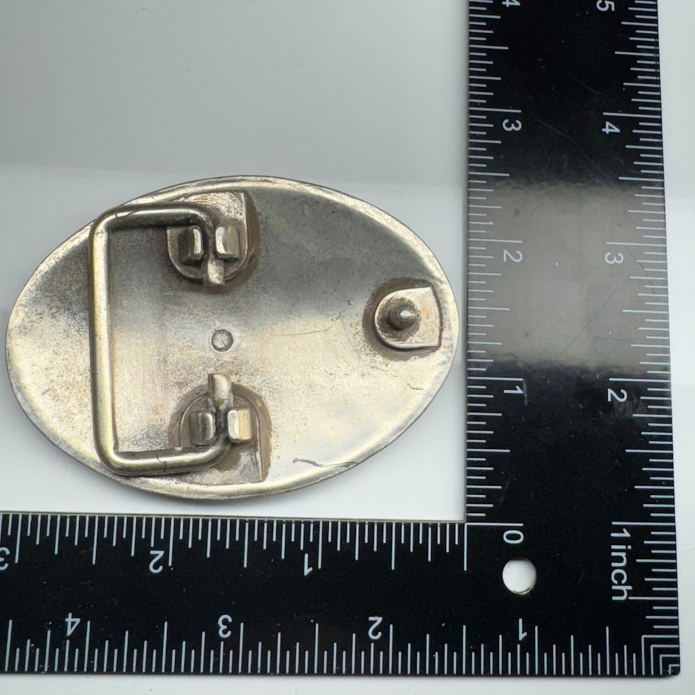 Oval Western Floral Etched Belt Buckle Silver Tone‎ Vintage Cowboy Accessory - Picture 7 of 11